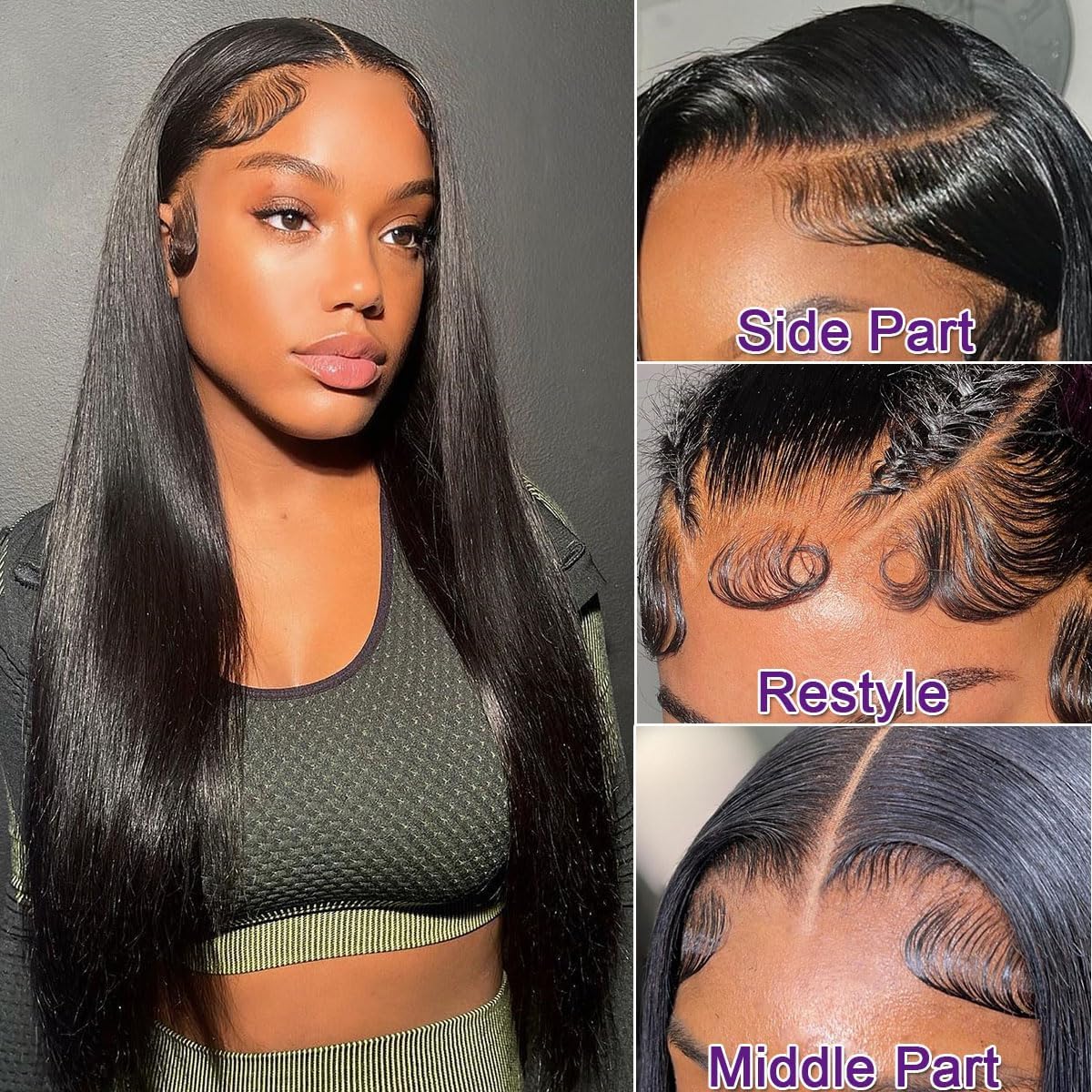 28 Inch 13x4 Straight Lace Front Wigs Human Hair 180% Density Pre Plucked Pre Cut Transparent Frontal Human Hair Wigs for Black Women with Baby Hair Natural Black