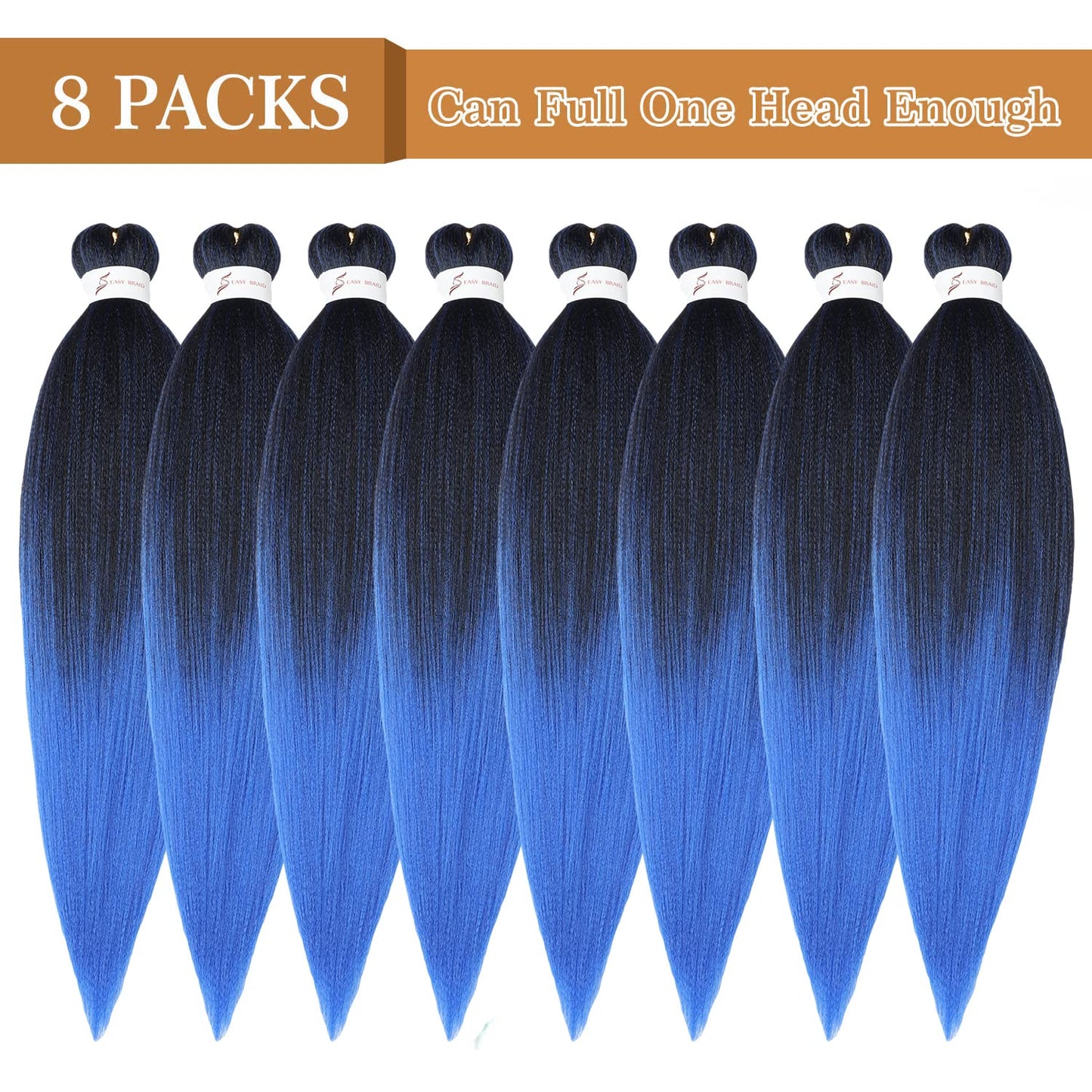 Braiding Hair Pre Stretched 24 Inch 8 Packs Ombre Braiding Hair Professional Soft Braiding Hair Yaki Texture, No Itch, Hot Water Setting Hair Extensions for Braids (24in,1B/30)