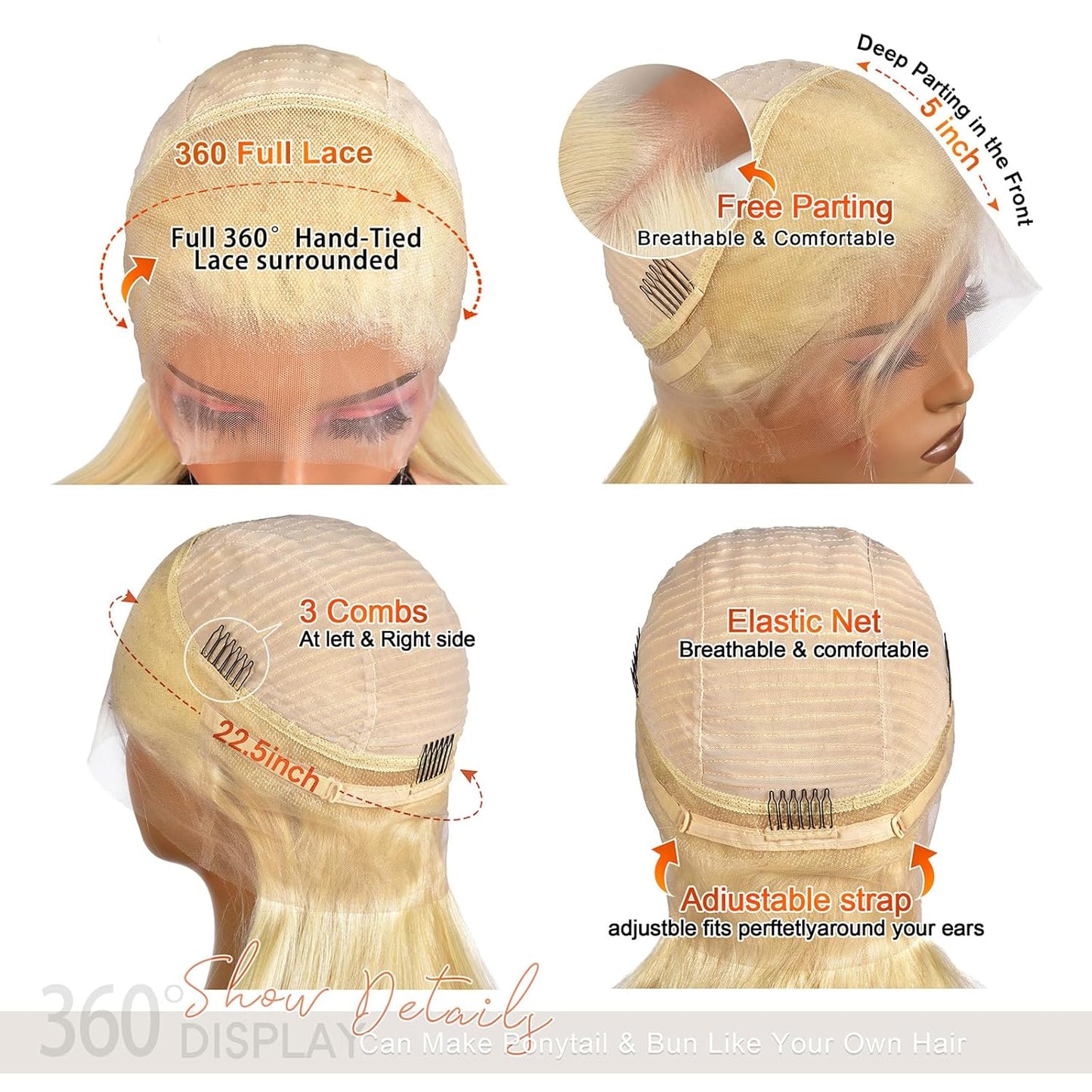 360 613 Lace Front Wig Human Hair Blonde Straight 200 Density HD Lace Front Glueless Pre Plucked Full Lace Wigs Human Hair 613 Frontal 26Inch