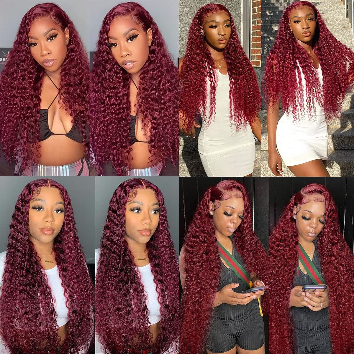 Burgundy Lace Front Wigs Human Hair Pre Plucked 99J Deep Wave Wig 13x4 HD Lace Frontal Wigs for Black Women Human Hair Red Colored Wet and Wavy Curly Wigs 22 Inch