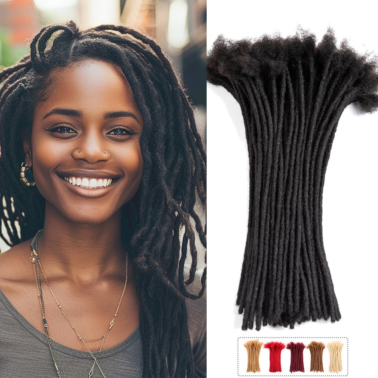 Teresa 0.8cm & 0.6cm & 0.4cm & 0.2cm Width 6-18 Inch 10, 20, 40, 70, 100 strands 100% Human Hair Dreadlock Extensions Men/Women,Full Handmade Permanent Human Loc Extensions Bundles(0.8cm,6 Inch)