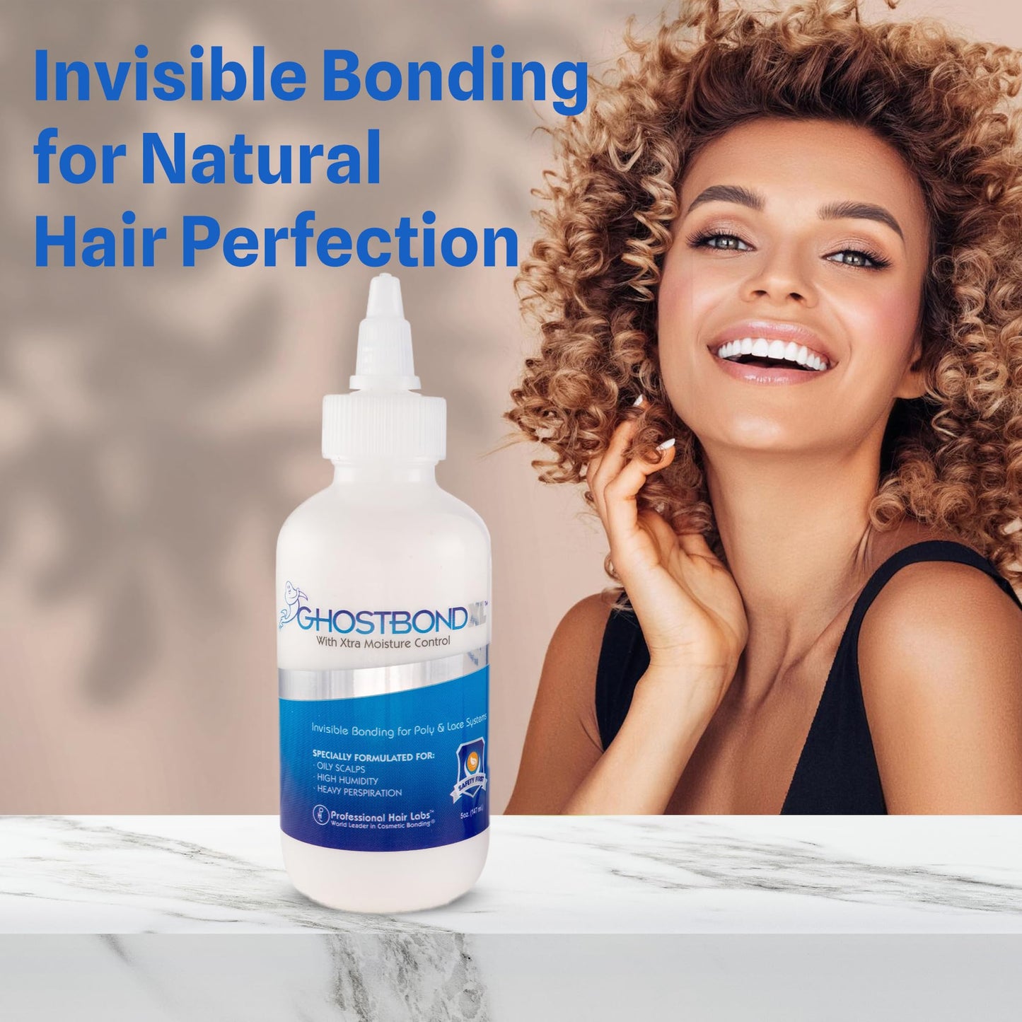 GHOSTBOND XL Hair Replacement Adhesive - 1.3oz - Invisible Bonding Wig Glue: Extra Moisture Control - Water & Oil-Resistant, Light Hold for Poly and Lace Hairpiece, Wig, Toupee Systems, (Peach)