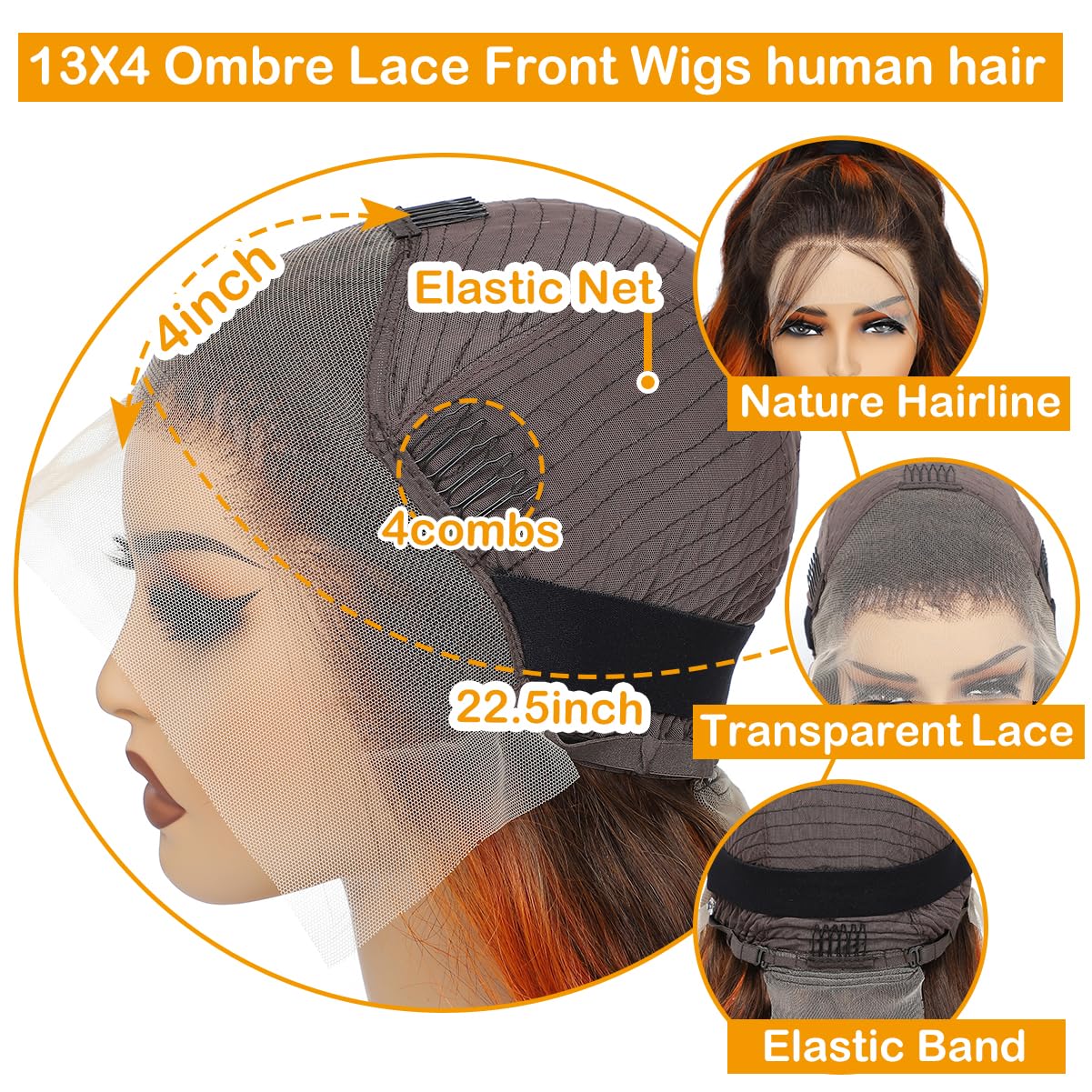 P4/350 Body Wave Lace Front Wigs Human Hair Brown Ginger Colored Wigs 13x4 HD Lace Frontal Highlight Ombre Wig Human Hair 180% Density P4/350 Colored Wigs Human Hair for Black Women 22Inch