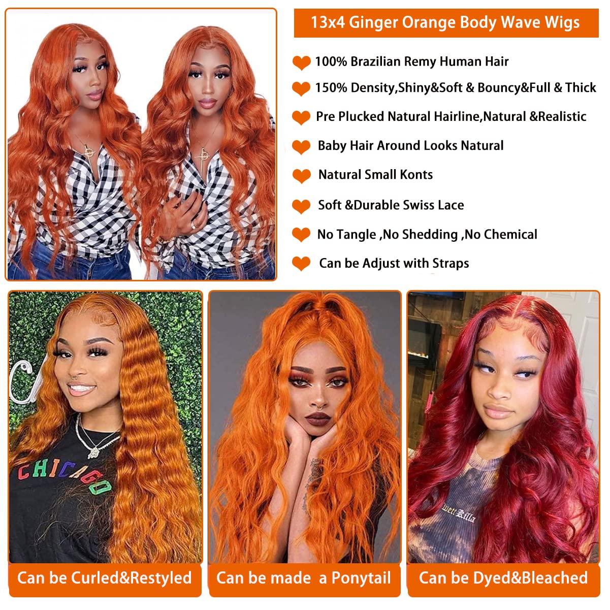 P4/350 Body Wave Lace Front Wigs Human Hair Brown Ginger Colored Wigs 13x4 HD Lace Frontal Highlight Ombre Wig Human Hair 180% Density P4/350 Colored Wigs Human Hair for Black Women 22Inch
