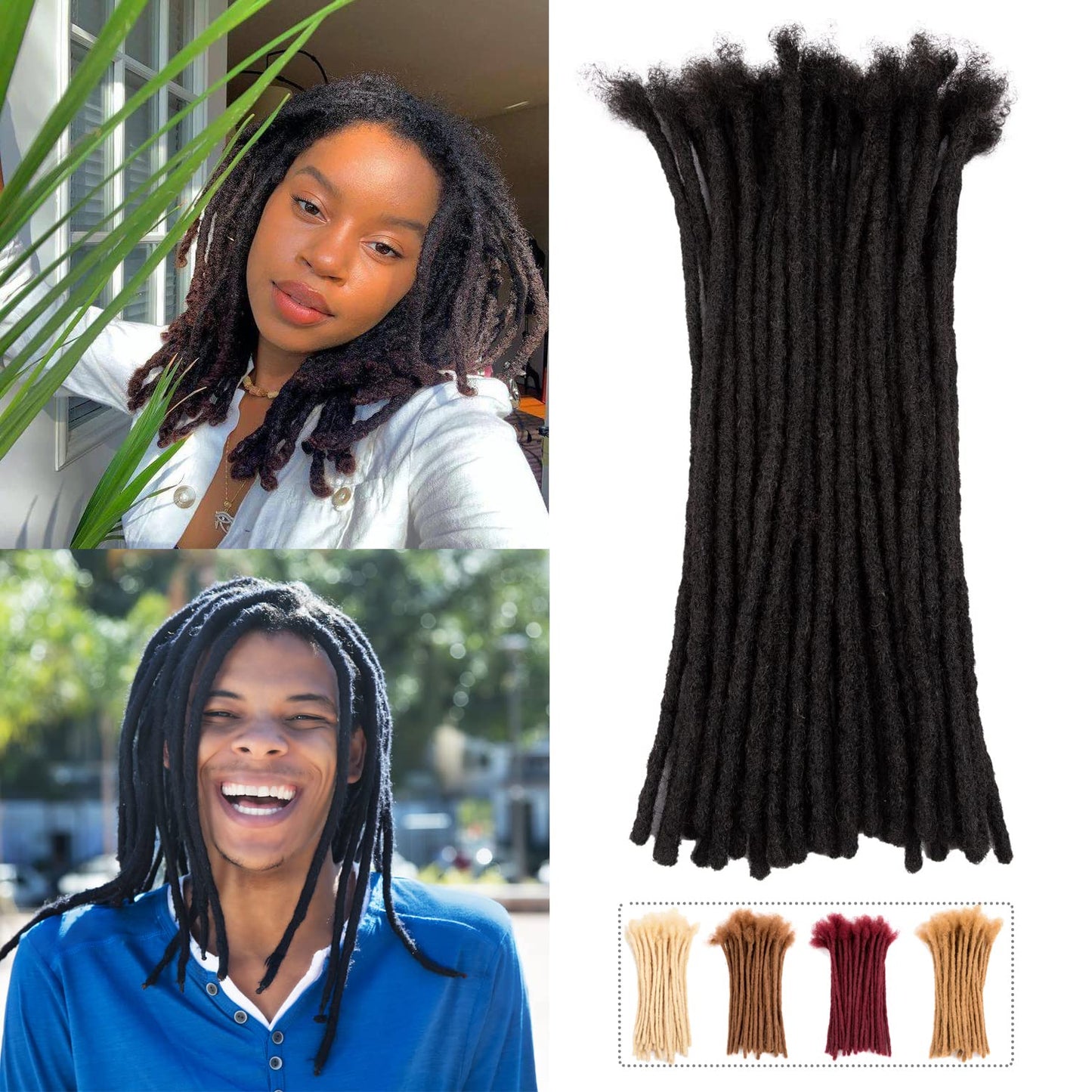 Teresa 0.8cm & 0.6cm & 0.4cm & 0.2cm Width 6-18 Inch 10, 20, 40, 70, 100 strands 100% Human Hair Dreadlock Extensions Men/Women,Full Handmade Permanent Human Loc Extensions Bundles(0.8cm,6 Inch)
