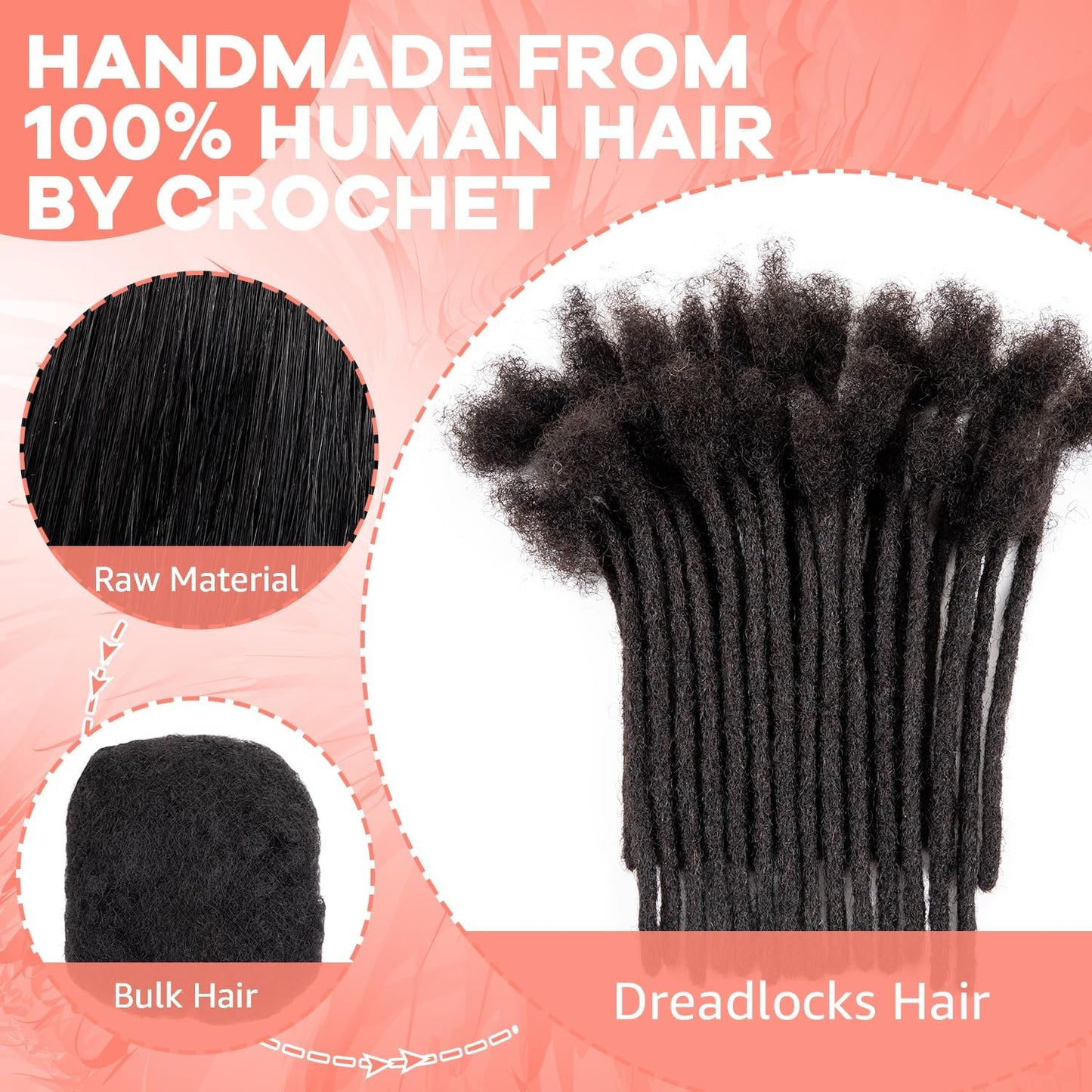 Teresa 0.8cm & 0.6cm & 0.4cm & 0.2cm Width 6-18 Inch 10, 20, 40, 70, 100 strands 100% Human Hair Dreadlock Extensions Men/Women,Full Handmade Permanent Human Loc Extensions Bundles(0.8cm,6 Inch)