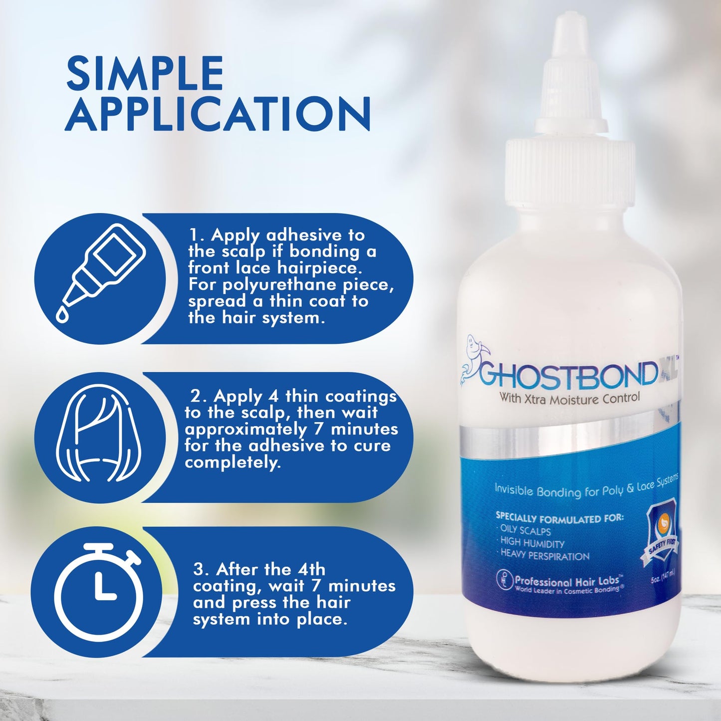 GHOSTBOND XL Hair Replacement Adhesive - 1.3oz - Invisible Bonding Wig Glue: Extra Moisture Control - Water & Oil-Resistant, Light Hold for Poly and Lace Hairpiece, Wig, Toupee Systems, (Peach)