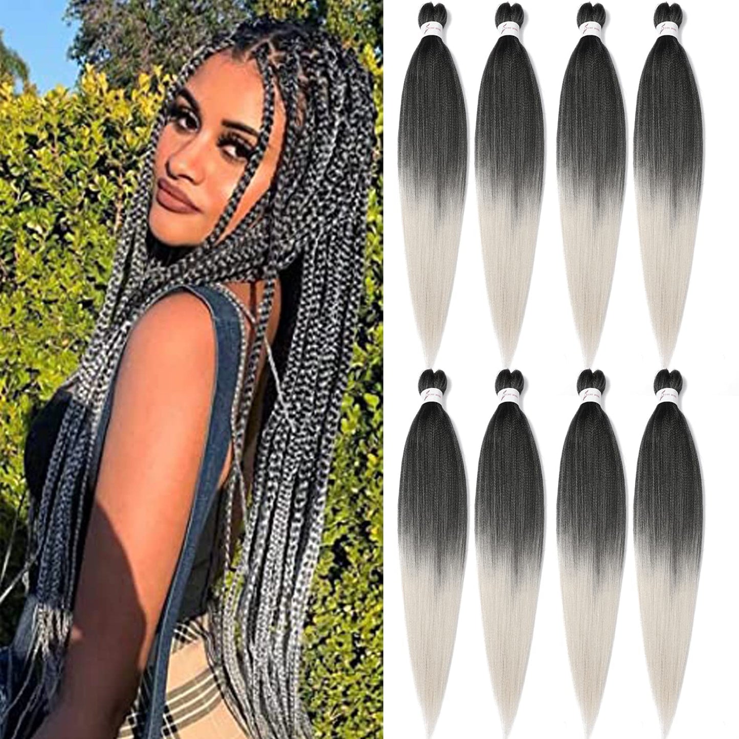 Braiding Hair Pre Stretched 24 Inch 8 Packs Ombre Braiding Hair Professional Soft Braiding Hair Yaki Texture, No Itch, Hot Water Setting Hair Extensions for Braids (24in,1B/30)