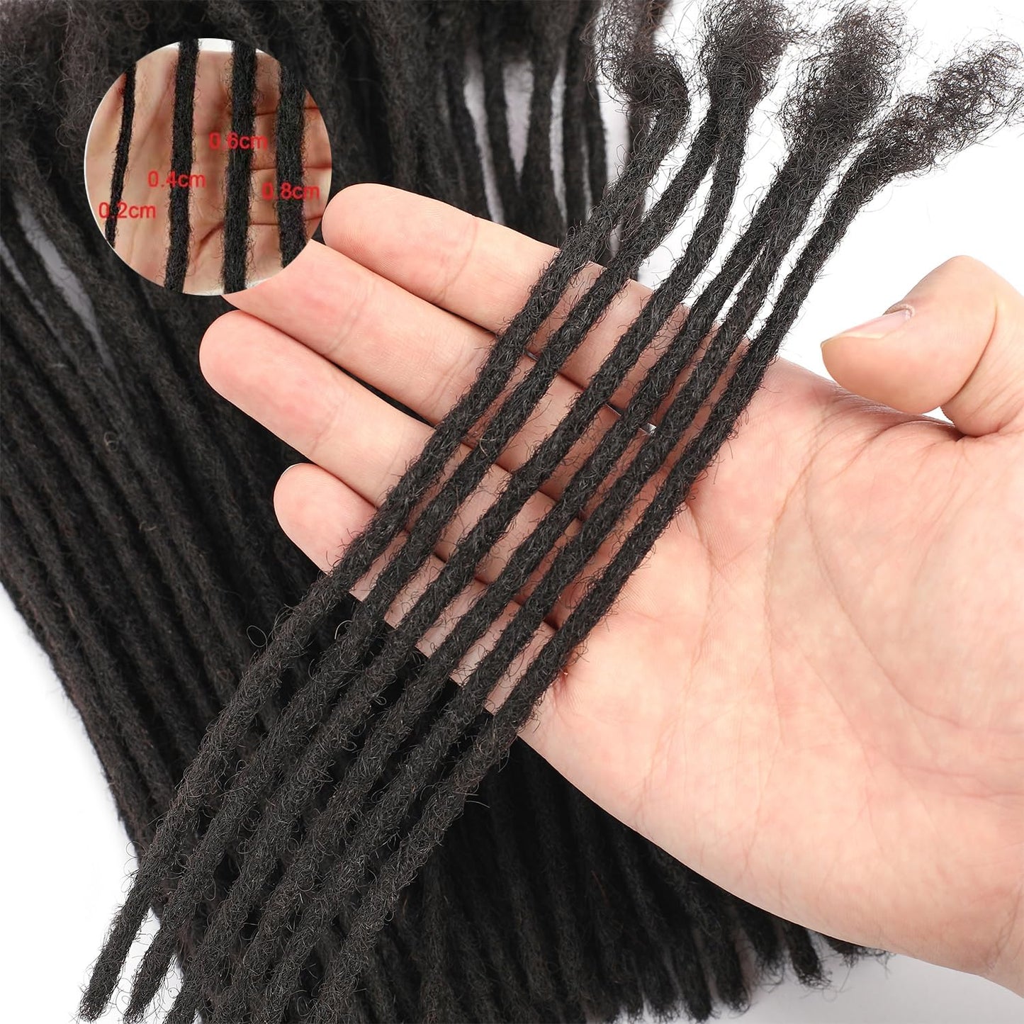Dreadlock Extension Human Hair 8inch 0.8cm Width 100% Permanent Huamn Hair Loc Extension Can Be Dyed Bleached Curled Handmade Loc Extension for Men Women (30 Strands Natual Black)