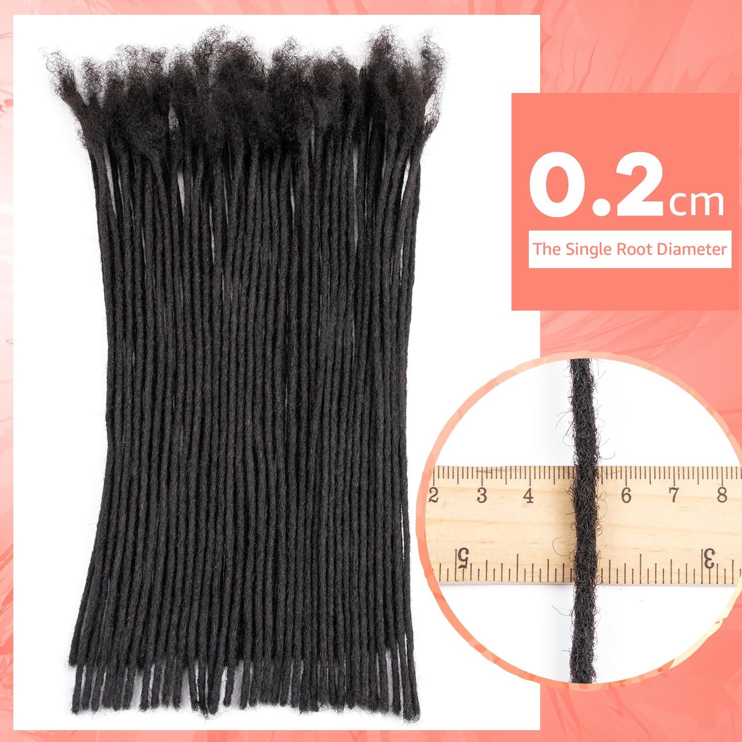 Teresa 0.8cm & 0.6cm & 0.4cm & 0.2cm Width 6-18 Inch 10, 20, 40, 70, 100 strands 100% Human Hair Dreadlock Extensions Men/Women,Full Handmade Permanent Human Loc Extensions Bundles(0.8cm,6 Inch)