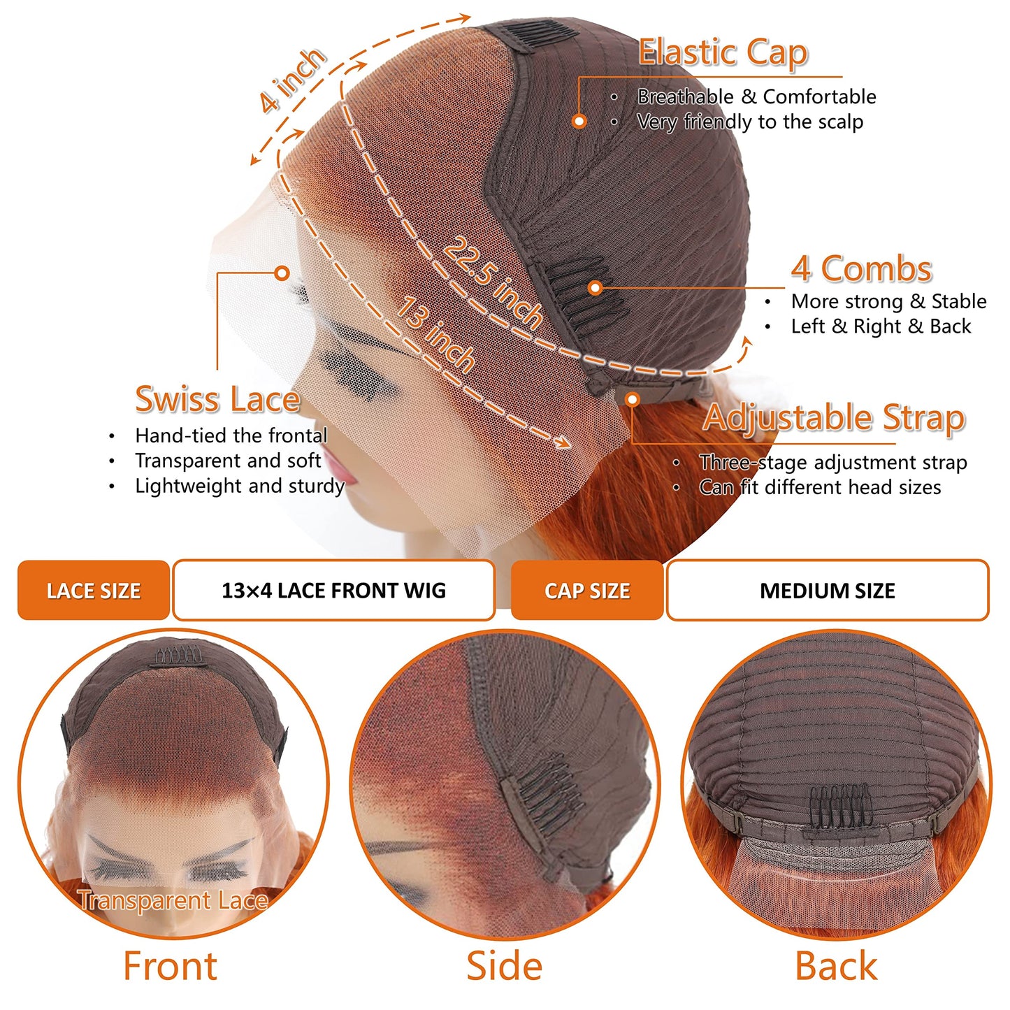 P4/350 Body Wave Lace Front Wigs Human Hair Brown Ginger Colored Wigs 13x4 HD Lace Frontal Highlight Ombre Wig Human Hair 180% Density P4/350 Colored Wigs Human Hair for Black Women 22Inch