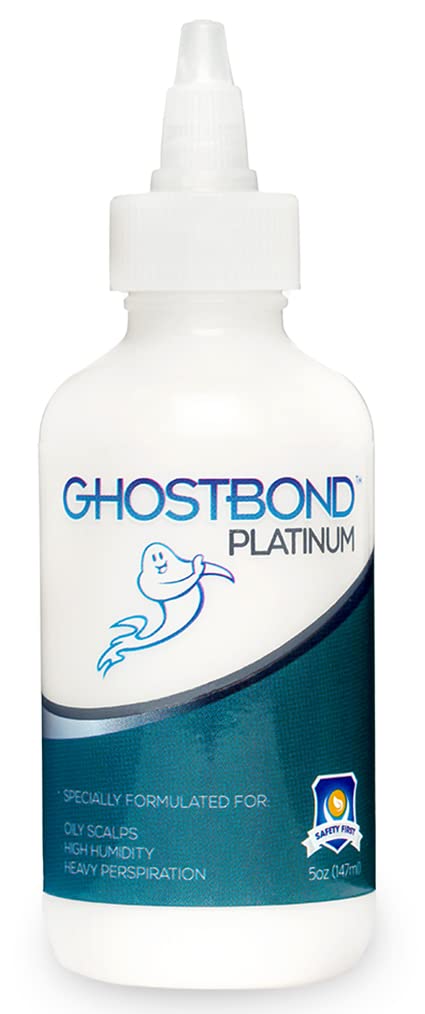 GHOSTBOND Platinum Water Resistant Wig Glue for Extreme Heat - 1.3oz - Hair Replacement Adhesive for Poly and Lace Wigs. Invisible Bonding Hair Glue - Strong Hold Lace Front Glue