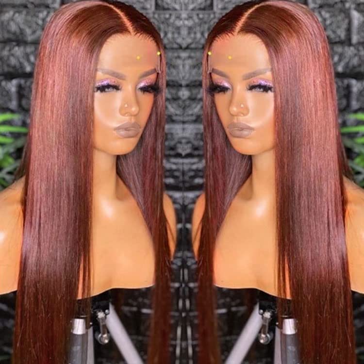 Reddish Brown Lace Front Wigs Human Hair For Women 13x4 HD Transparent Straight Lace Front Wigs Human Hair with Baby Hair Cooper Red Glueless Wigs Human Hair Pre Plucked (22 Inch, Reddish Brown)