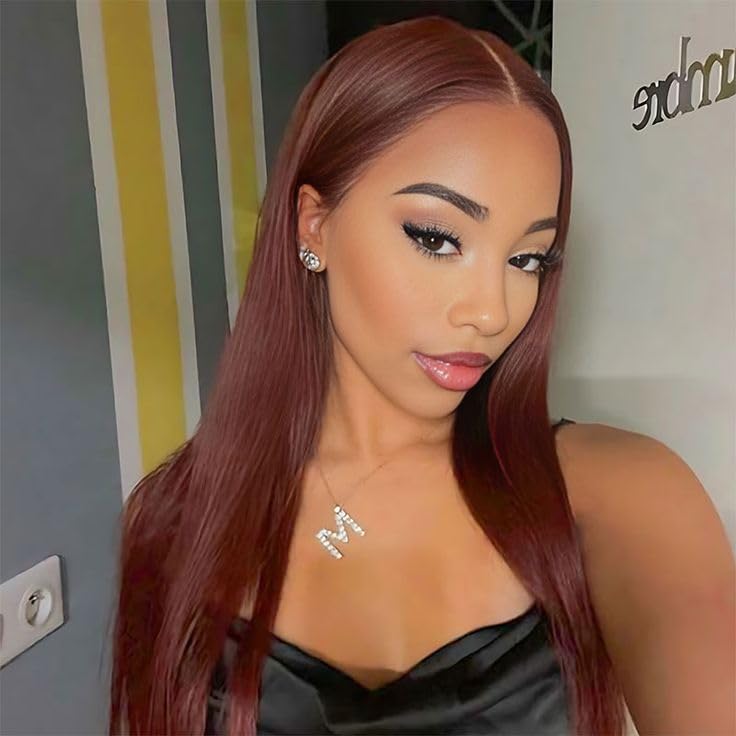 Reddish Brown Lace Front Wigs Human Hair For Women 13x4 HD Transparent Straight Lace Front Wigs Human Hair with Baby Hair Cooper Red Glueless Wigs Human Hair Pre Plucked (22 Inch, Reddish Brown)