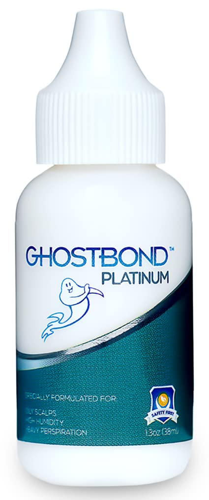 GHOSTBOND Platinum Water Resistant Wig Glue for Extreme Heat - 1.3oz - Hair Replacement Adhesive for Poly and Lace Wigs. Invisible Bonding Hair Glue - Strong Hold Lace Front Glue