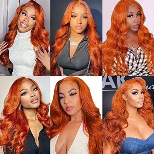 P4/350 Body Wave Lace Front Wigs Human Hair Brown Ginger Colored Wigs 13x4 HD Lace Frontal Highlight Ombre Wig Human Hair 180% Density P4/350 Colored Wigs Human Hair for Black Women 22Inch