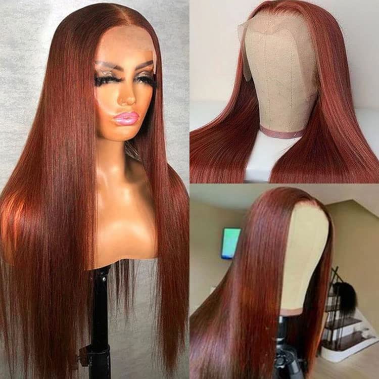 Reddish Brown Lace Front Wigs Human Hair For Women 13x4 HD Transparent Straight Lace Front Wigs Human Hair with Baby Hair Cooper Red Glueless Wigs Human Hair Pre Plucked (22 Inch, Reddish Brown)