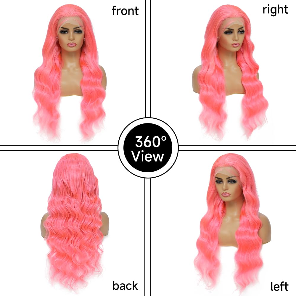 Pink Lace Front Wig Human Hair 13x4 Pink Wig Human Hair Pink Body Wave Lace Front Wigs Human Hair Pre Plucked Colored 12A 200 Density Pink HD Lace Frontal Wig Human Hair With Baby Hair 22 Inch