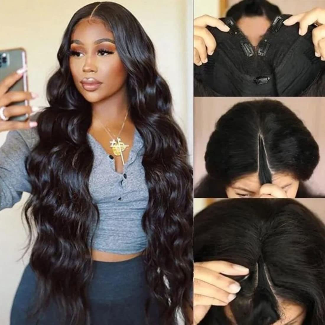 UNICE V Part Wigs Human Hair Body Wave Upgrade Glueless Human Hair V-Part Clip in Wigs No Leave Out, No Glue, No Sew-in, Beginner Friendly 18 inch