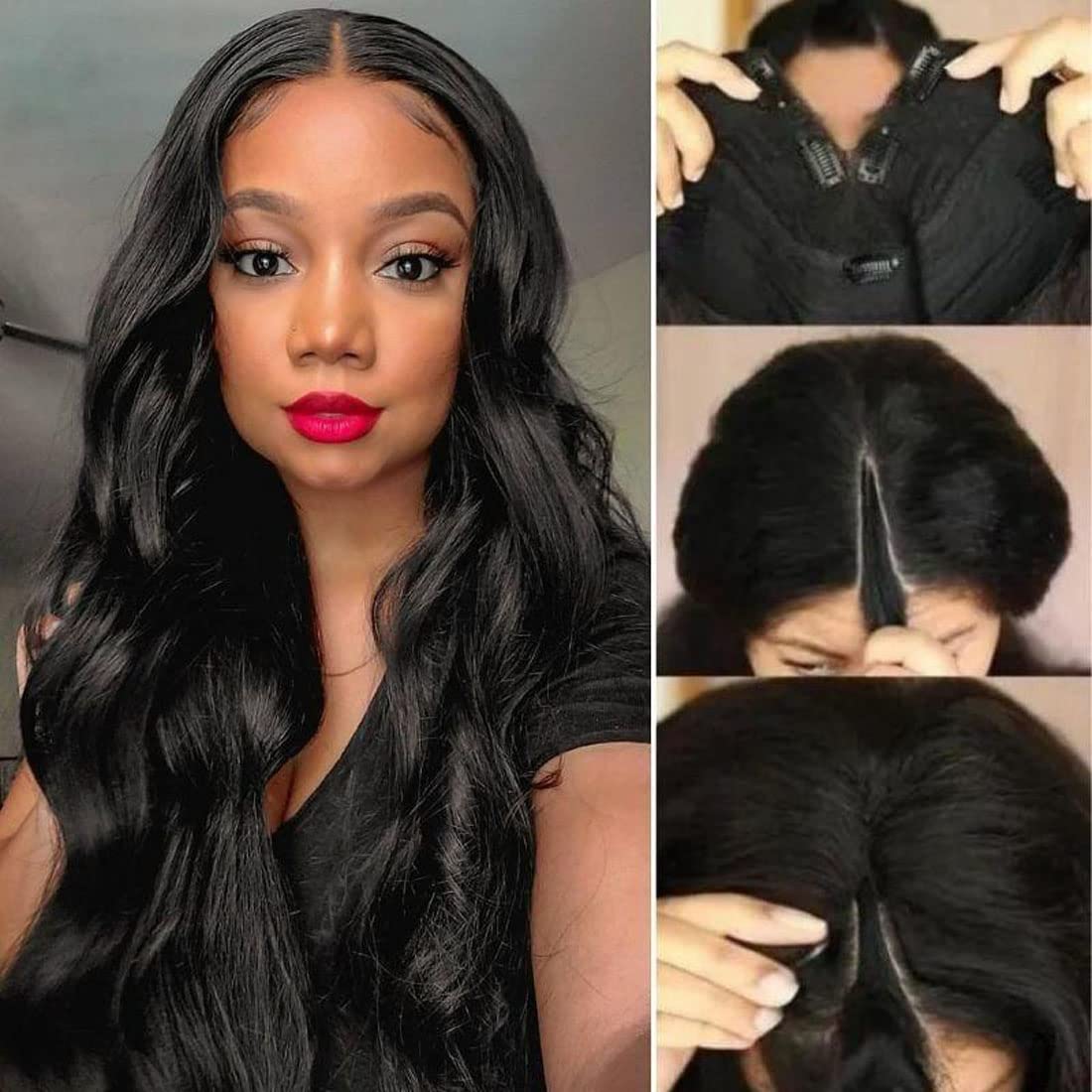 UNICE V Part Wigs Human Hair Body Wave Upgrade Glueless Human Hair V-Part Clip in Wigs No Leave Out, No Glue, No Sew-in, Beginner Friendly 18 inch