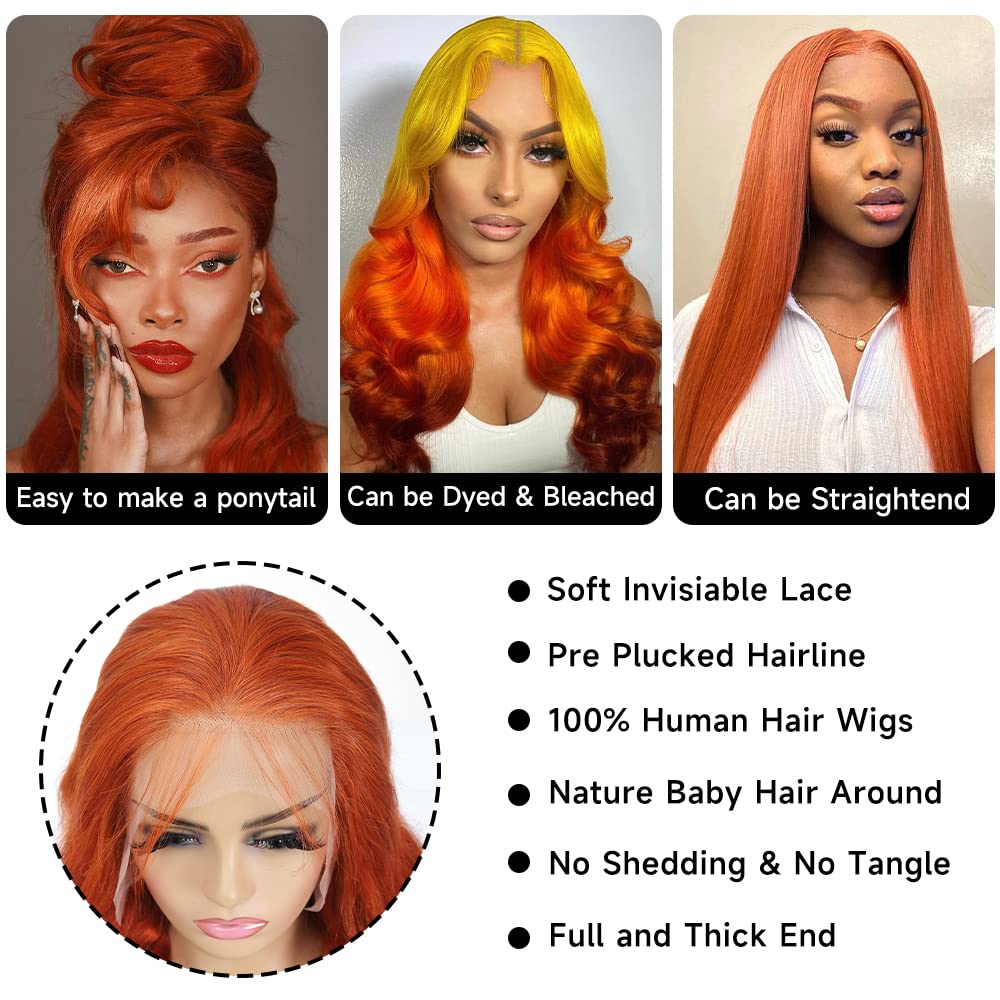 Highlight Ombre Lace Front Wigs Human Hair Pre Plucked with Baby Hair 13x4 Body Wave Frontal Wigs Human Hair 180% Density 4/27 Colored Honey Blonde Lace Front Wig for Women 22 Inch