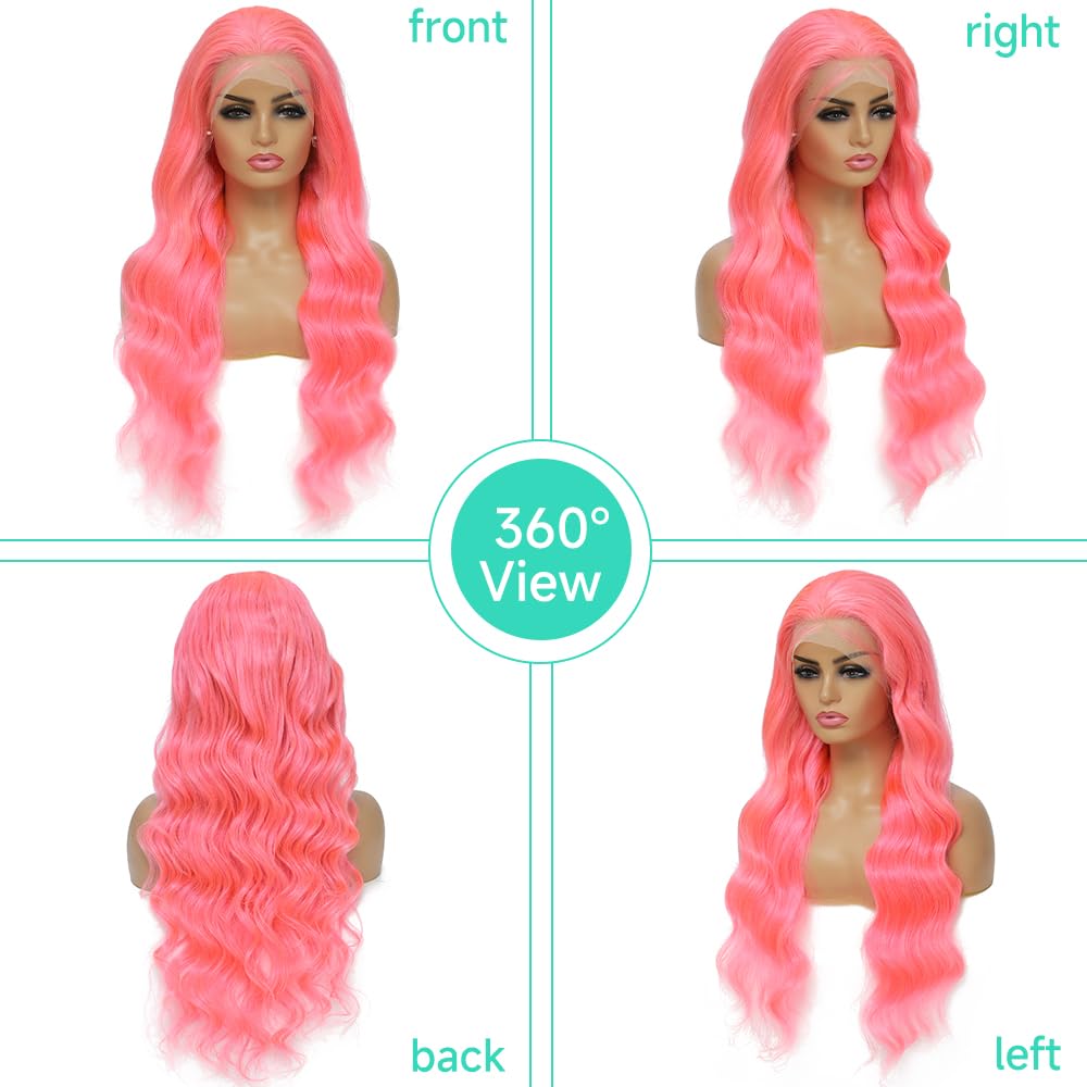 Pink Lace Front Wig Human Hair Pre Plucked Body Wave 13x4 Pink HD Lace Front Wigs human hair with Baby Hair 180% Density Colored Pink Human Hair Lace Front Wig 22 Inch