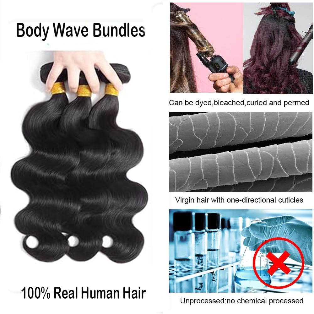 12A Human Hair Bundles 20 22 24 26 Inch Body Wave Bundles Human Hair 100% Unprocessed Brazilian Virgin Hair 4 Bundles Deals Human Hair Extensions Quick Weave Bundles Human Hair Natural Black