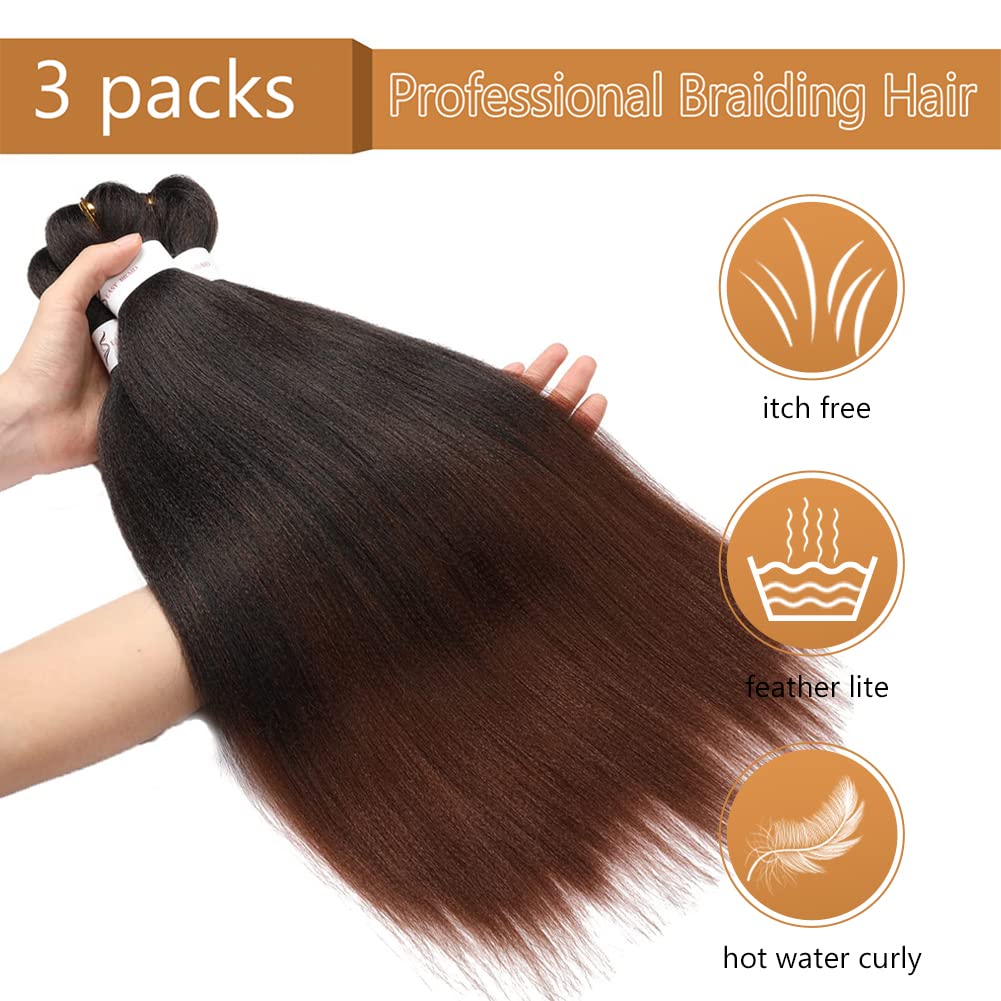 Braiding Hair Pre Stretched 24 Inch 8 Packs Ombre Braiding Hair Professional Soft Braiding Hair Yaki Texture, No Itch, Hot Water Setting Hair Extensions for Braids (24in,1B/30)