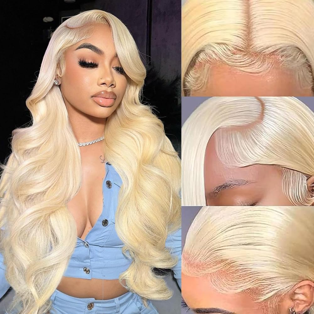 Highlight Ombre Lace Front Wigs Human Hair Pre Plucked with Baby Hair 13x4 Body Wave Frontal Wigs Human Hair 180% Density 4/27 Colored Honey Blonde Lace Front Wig for Women 22 Inch