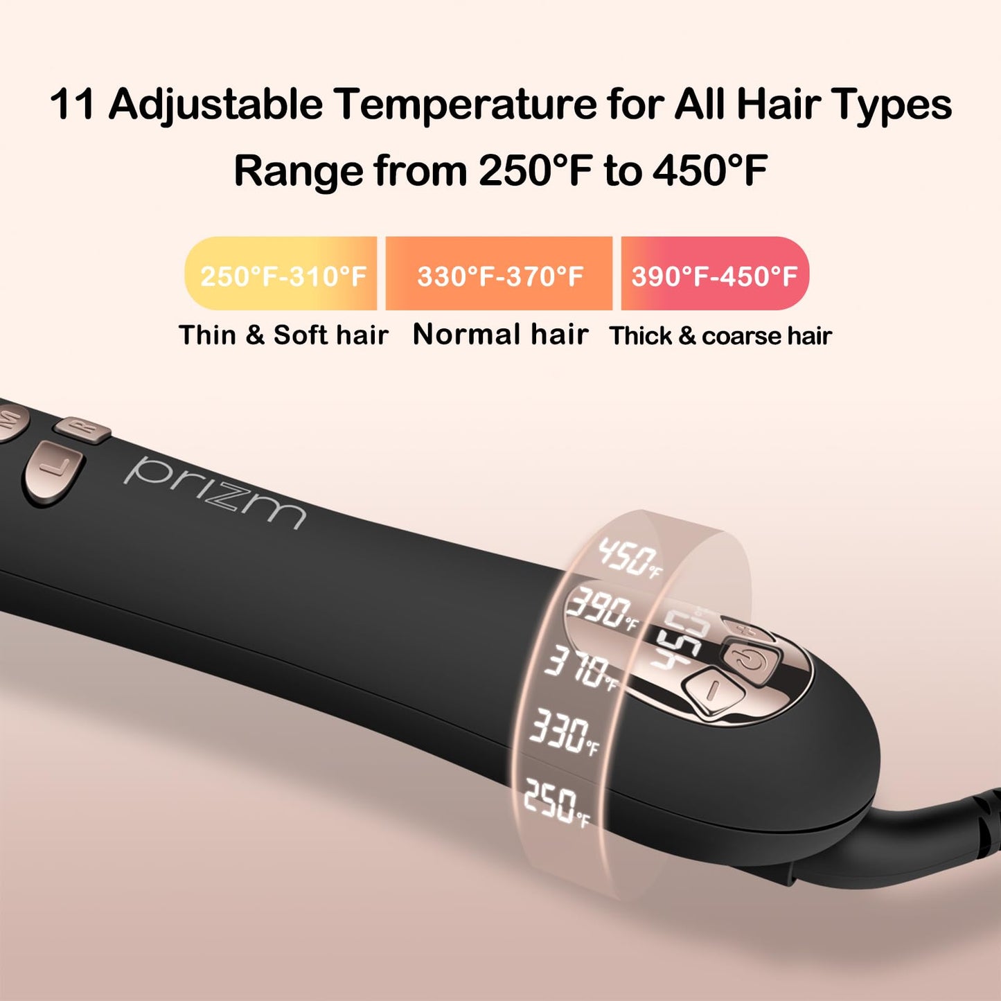 Prizm Professional 25MM Rotating Curling Iron, Nano Titanium Curling Wand, Automatic Hair Curler with 11 Adjustable Temps 250°F to 450°F, Anti Frizz Dual Voltage