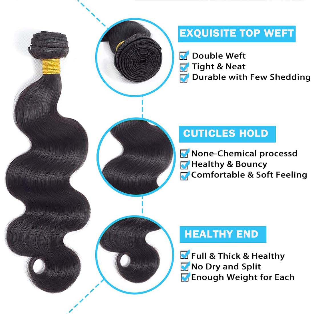 Cirvty 12A Human Hair Bundles Brazilian Body Wave Hair Bundles 20 22 24 Inch 100% Unprocessed Virgin Weave 3 Bundles Human Hair Body Wave Deals Natural Black