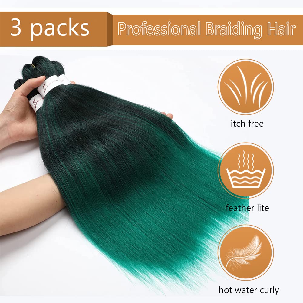 Braiding Hair Pre Stretched 24 Inch 8 Packs Ombre Braiding Hair Professional Soft Braiding Hair Yaki Texture, No Itch, Hot Water Setting Hair Extensions for Braids (24in,1B/30)