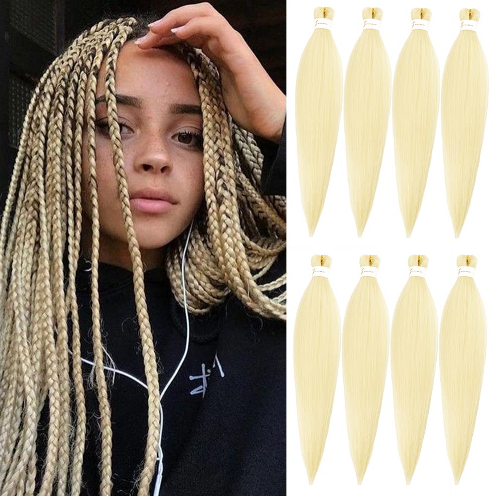 Braiding Hair Pre Stretched 24 Inch 8 Packs Ombre Braiding Hair Professional Soft Braiding Hair Yaki Texture, No Itch, Hot Water Setting Hair Extensions for Braids (24in,1B/30)