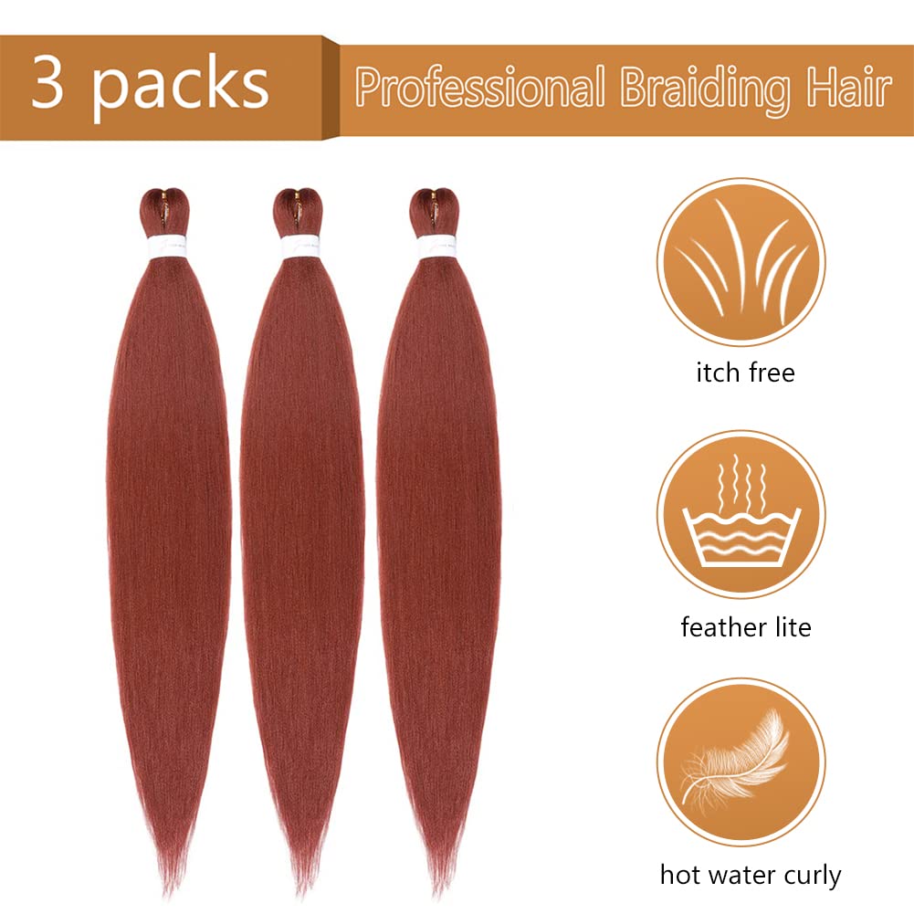 Braiding Hair Pre Stretched 24 Inch 8 Packs Ombre Braiding Hair Professional Soft Braiding Hair Yaki Texture, No Itch, Hot Water Setting Hair Extensions for Braids (24in,1B/30)