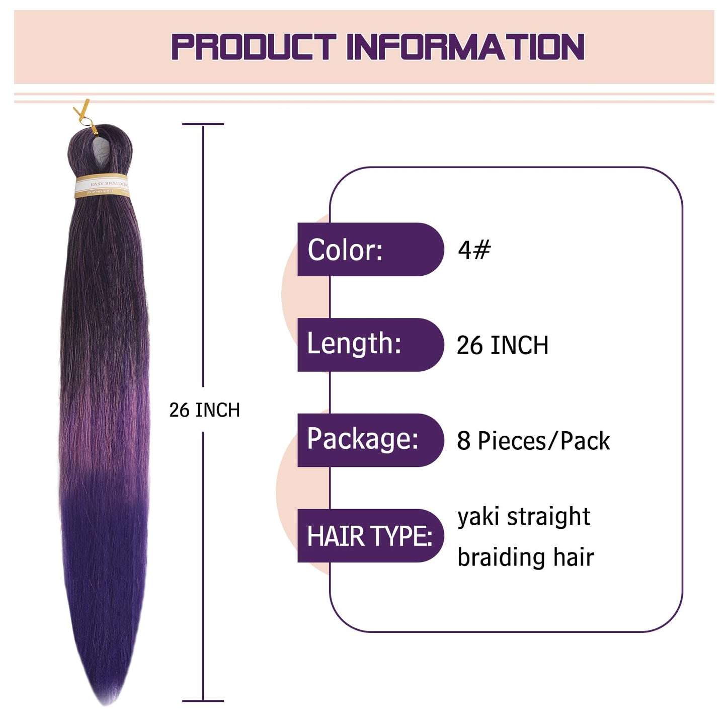 Pre-stretched Braids Hair Professional Itch Free Hot Water Setting Synthetic Fiber Ombre Yaki Texture Braid Hair Extensions 26 Inch 8 Packs Beyond Beauty Braiding Hair 1B-30-27…