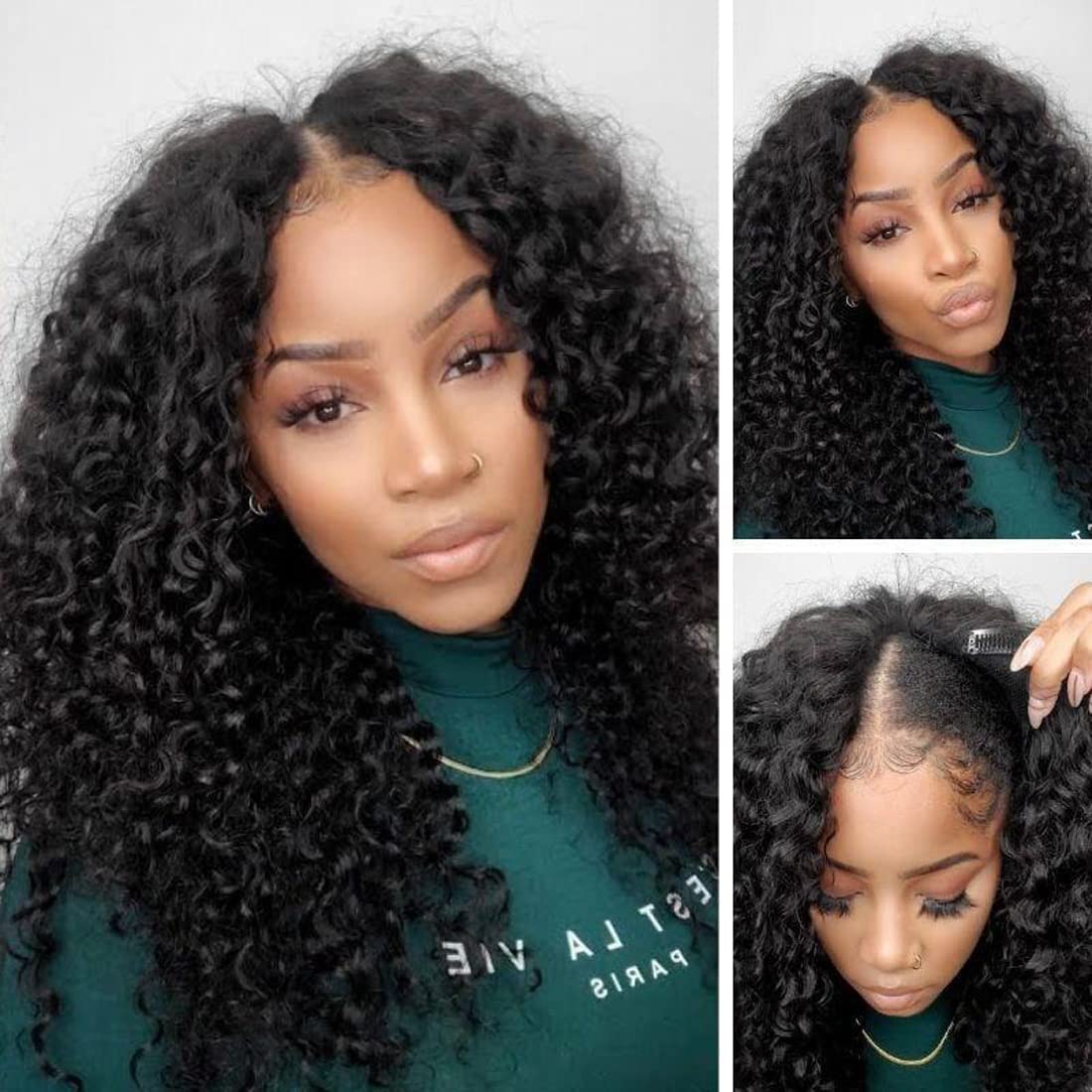 UNICE V Part Curly Wig Human Hair No Leave Out 180% Density Upgrade U part Wigs with Clips Glueless Wig Human Hair for Women Beginner Friendly No Lace No Glue No sew in 18 inch