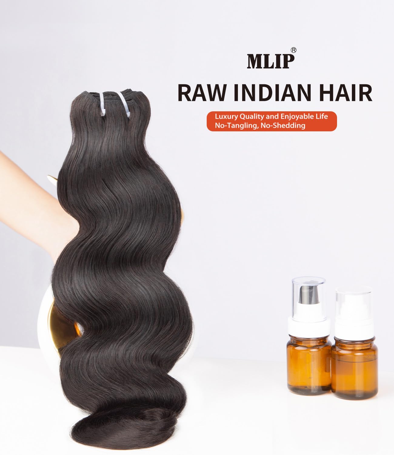 mlip Raw Bundles Human Hair Body Wave, No Tangle Shedding, Keep Texture Silky Soft After Multiple Washes, 15A Raw Indian Hair Bundles 18 Inches, Brown Highlight Bundles