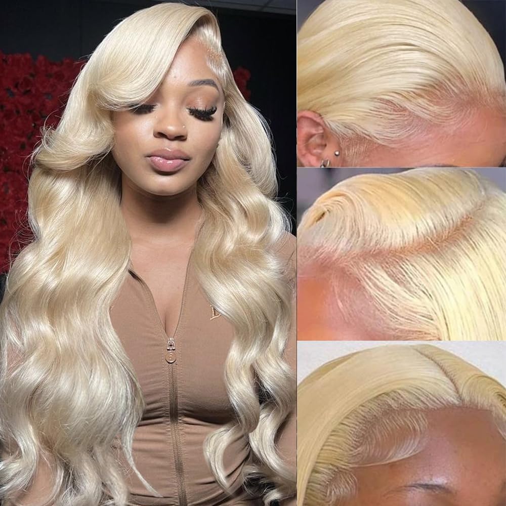 Highlight Ombre Lace Front Wigs Human Hair Pre Plucked with Baby Hair 13x4 Body Wave Frontal Wigs Human Hair 180% Density 4/27 Colored Honey Blonde Lace Front Wig for Women 22 Inch