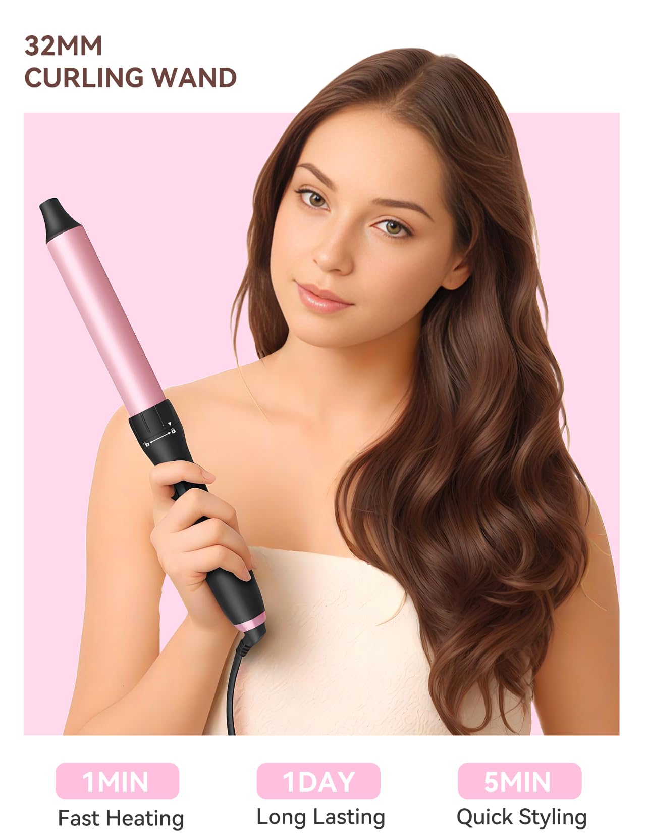 LANDOT 5-in-1 Curling Iron Wand Set: Hair Curler Set with Curling Thermal Brush 1-1/2 inch and 4 Interchangeable Ceramic Curling Wand (0.35”-1.25”) - Instant Heat Up Long Lasting Curls