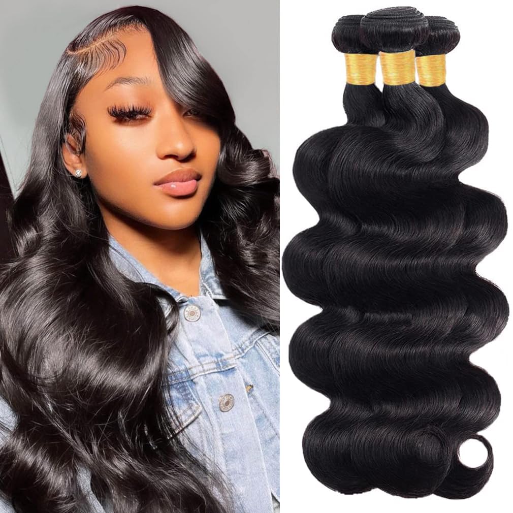 Cirvty 12A Human Hair Bundles Brazilian Body Wave Hair Bundles 20 22 24 Inch 100% Unprocessed Virgin Weave 3 Bundles Human Hair Body Wave Deals Natural Black