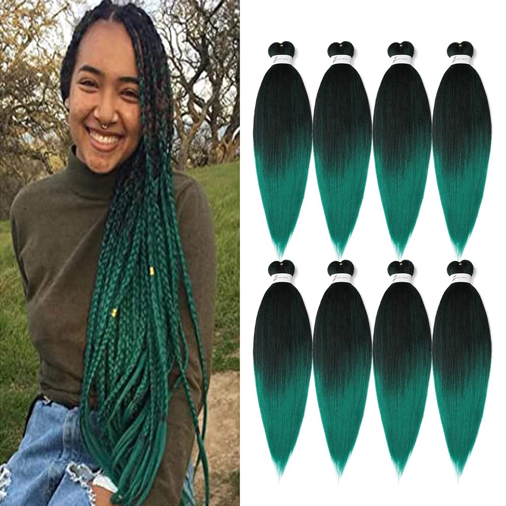 Braiding Hair Pre Stretched 24 Inch 8 Packs Ombre Braiding Hair Professional Soft Braiding Hair Yaki Texture, No Itch, Hot Water Setting Hair Extensions for Braids (24in,1B/30)