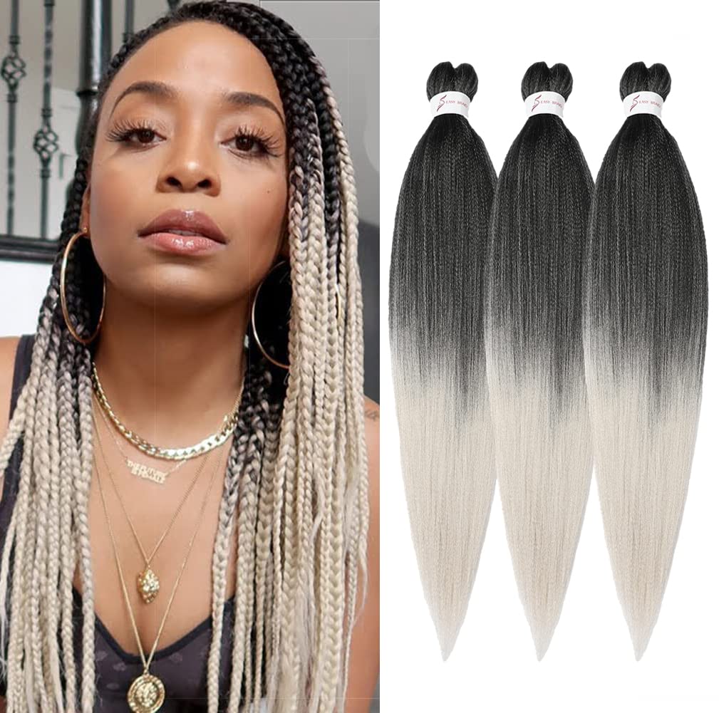 Braiding Hair Pre Stretched 24 Inch 8 Packs Ombre Braiding Hair Professional Soft Braiding Hair Yaki Texture, No Itch, Hot Water Setting Hair Extensions for Braids (24in,1B/30)