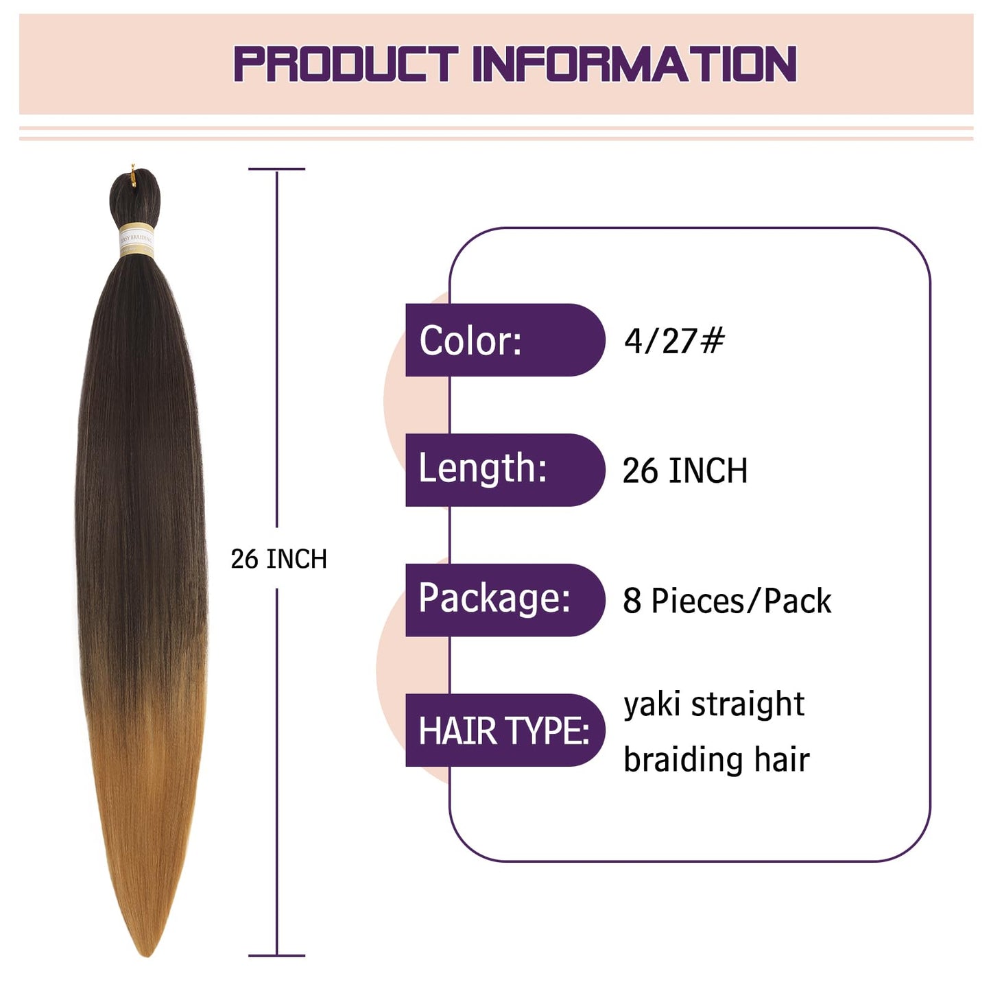 Pre-stretched Braids Hair Professional Itch Free Hot Water Setting Synthetic Fiber Ombre Yaki Texture Braid Hair Extensions 26 Inch 8 Packs Beyond Beauty Braiding Hair 1B-30-27…