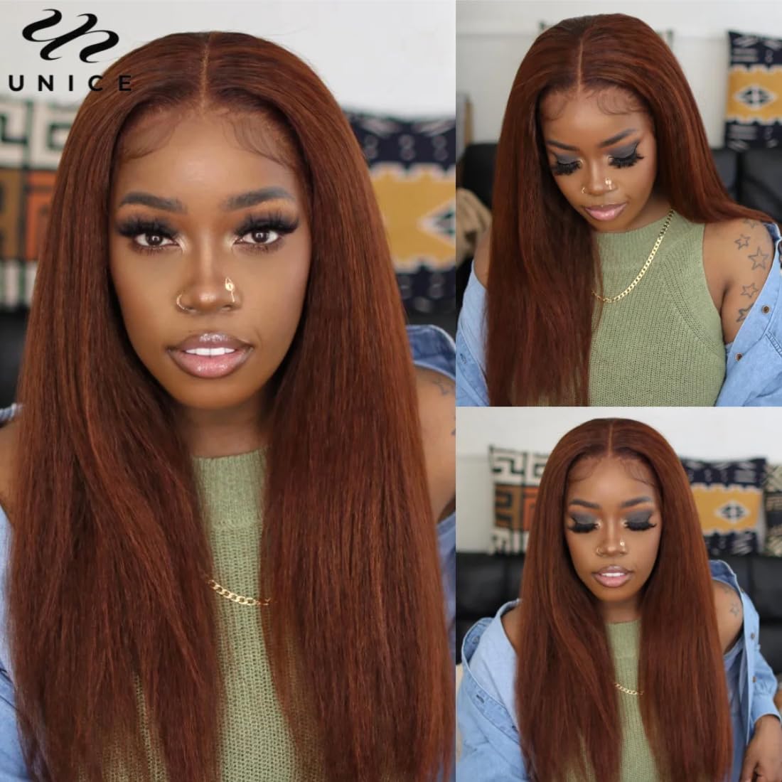 UNICE Kinky Straight V Part Wig Human Hair No Leave Out Glueless Upgrade U Part Wig Human Hair Clip in Wigs Beginner Friendly No-Sew In No Glue 20 inch