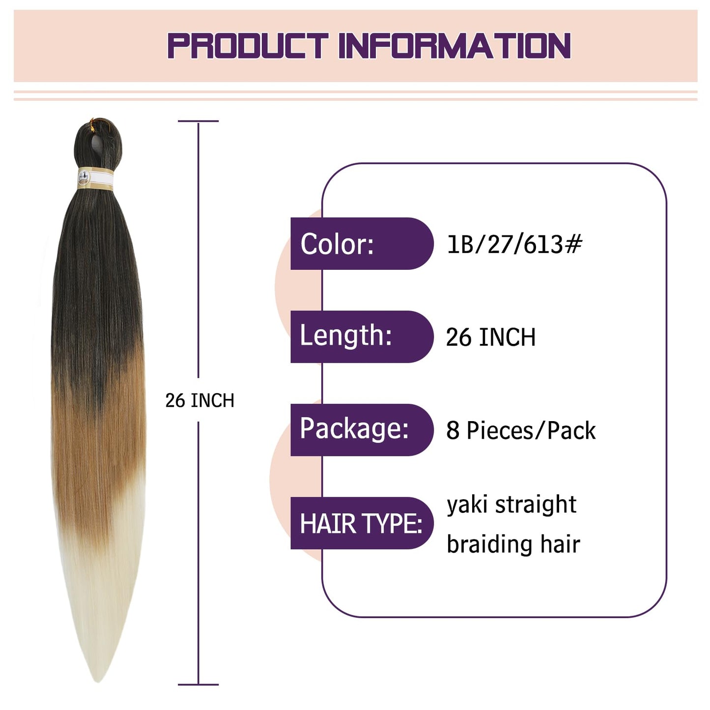 Pre-stretched Braids Hair Professional Itch Free Hot Water Setting Synthetic Fiber Ombre Yaki Texture Braid Hair Extensions 26 Inch 8 Packs Beyond Beauty Braiding Hair 1B-30-27…