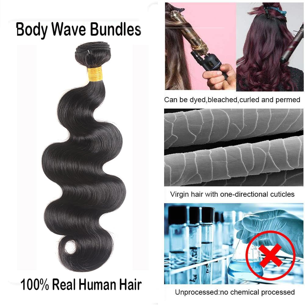 12A Human Hair Bundles 20 22 24 26 Inch Body Wave Bundles Human Hair 100% Unprocessed Brazilian Virgin Hair 4 Bundles Deals Human Hair Extensions Quick Weave Bundles Human Hair Natural Black