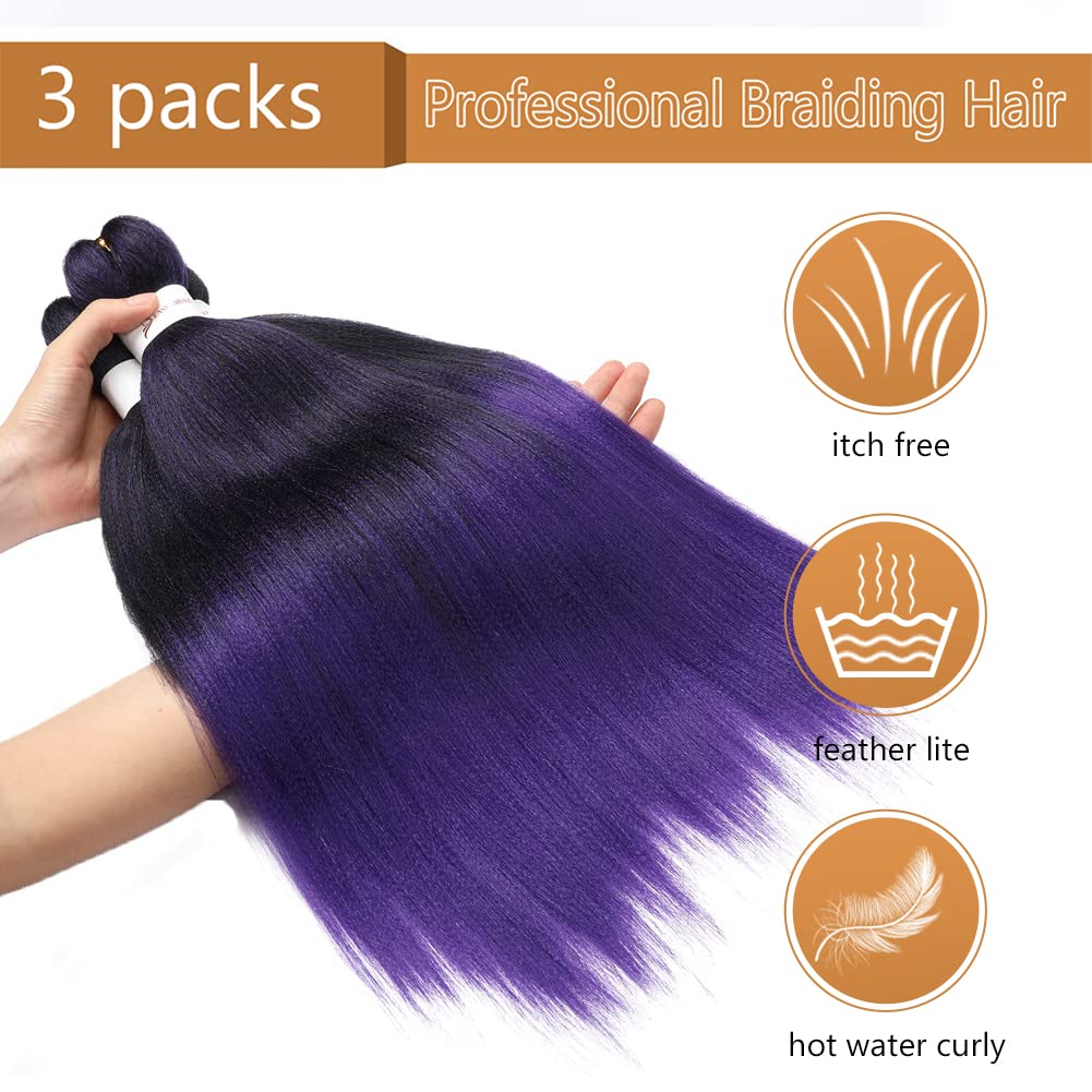 Braiding Hair Pre Stretched 24 Inch 8 Packs Ombre Braiding Hair Professional Soft Braiding Hair Yaki Texture, No Itch, Hot Water Setting Hair Extensions for Braids (24in,1B/30)