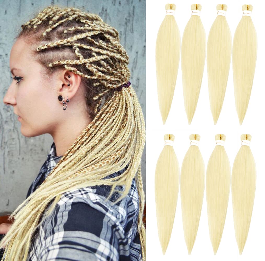 Braiding Hair Pre Stretched 24 Inch 8 Packs Ombre Braiding Hair Professional Soft Braiding Hair Yaki Texture, No Itch, Hot Water Setting Hair Extensions for Braids (24in,1B/30)