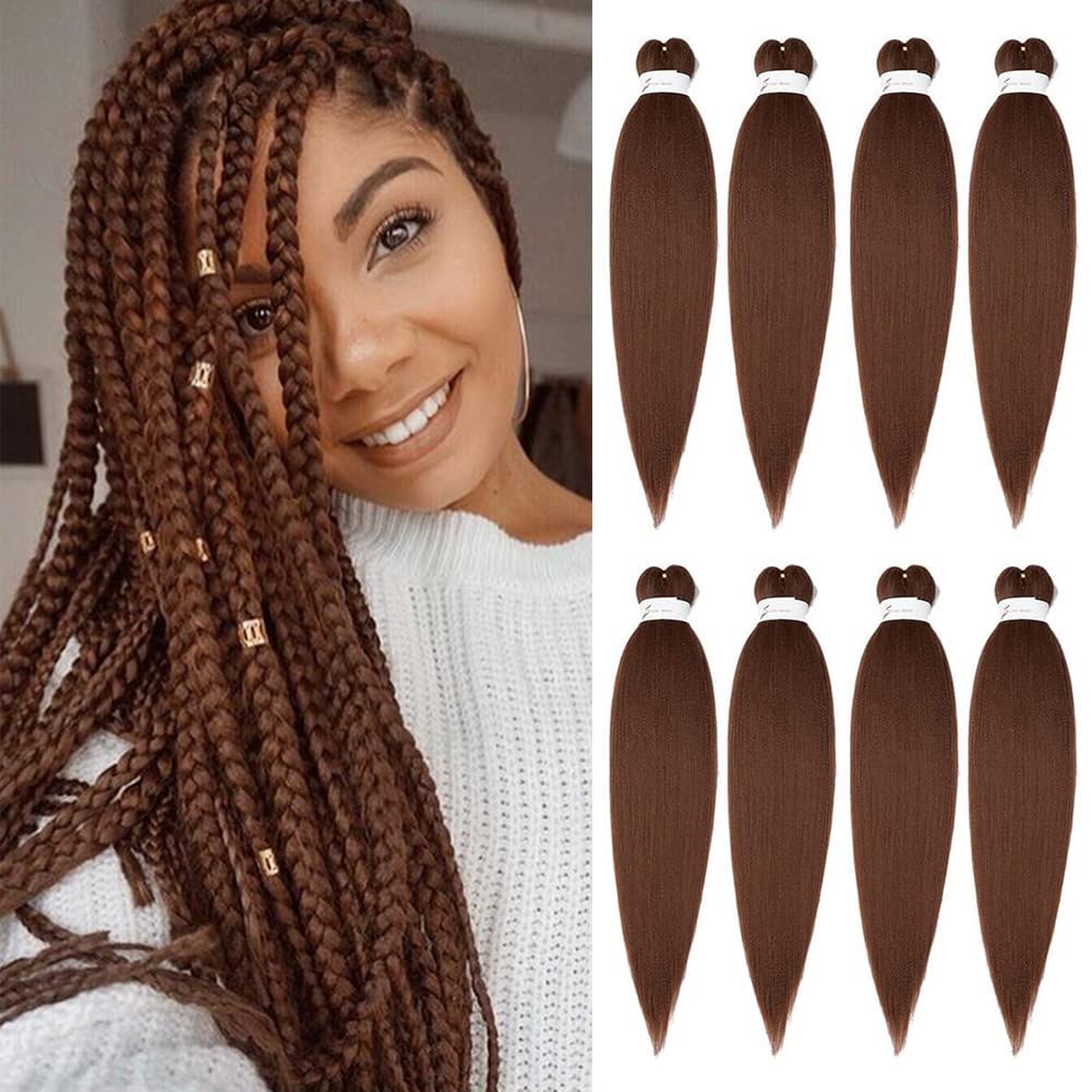 Braiding Hair Pre Stretched 24 Inch 8 Packs Ombre Braiding Hair Professional Soft Braiding Hair Yaki Texture, No Itch, Hot Water Setting Hair Extensions for Braids (24in,1B/30)