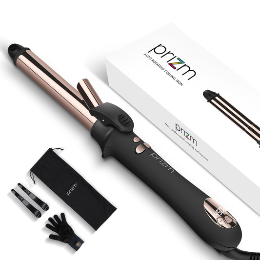 Prizm Professional 25MM Rotating Curling Iron, Nano Titanium Curling Wand, Automatic Hair Curler with 11 Adjustable Temps 250°F to 450°F, Anti Frizz Dual Voltage